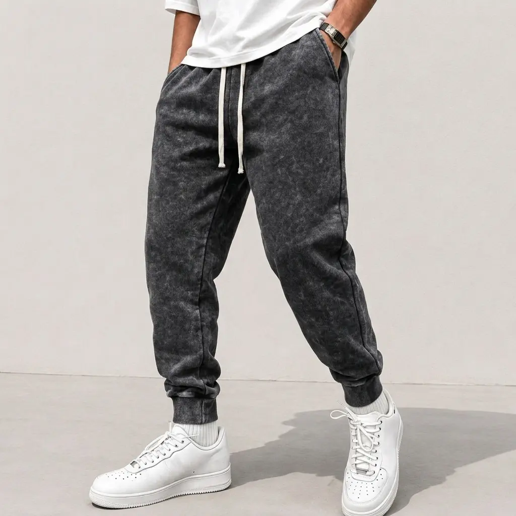 Men's Vintage Acid Wash Sweatpants, Washed Jogger Pants with Drawstring Elastic Waist and Ribbed Cuffs, Casual Streetwear Pants for Everyday Wear