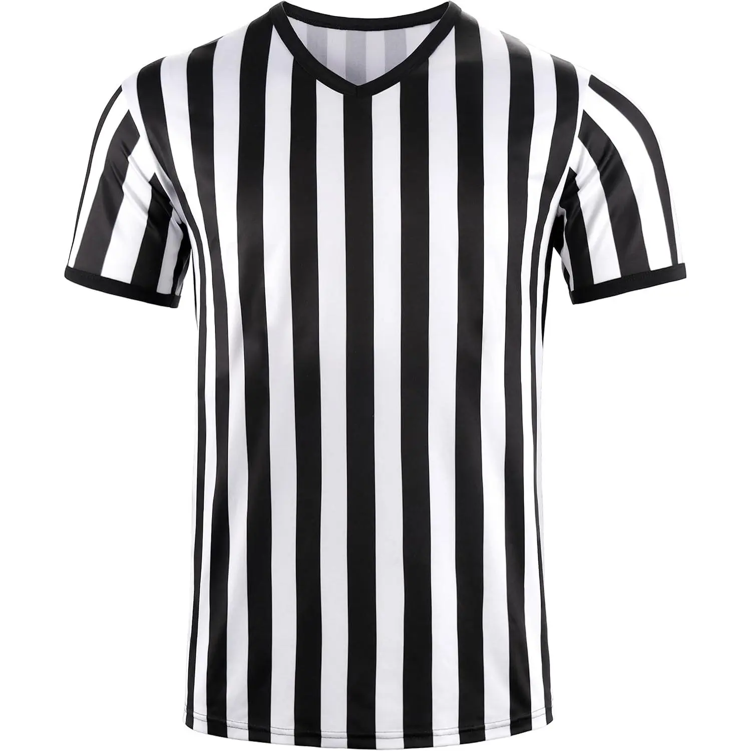 Referee Shirt Men Womens Soccer Ref Costume Jersey, V-Neck Striped Professional Official Sports Referee Shirt