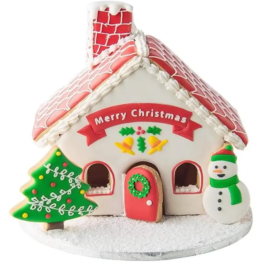 Gingerbread House Cookie  with Matching Cookie Stencils -Set of 12-8Pcs Cookie  and 4 count Matching Stencils, Include Gingerbread House, Christmas Tree and Snowman
