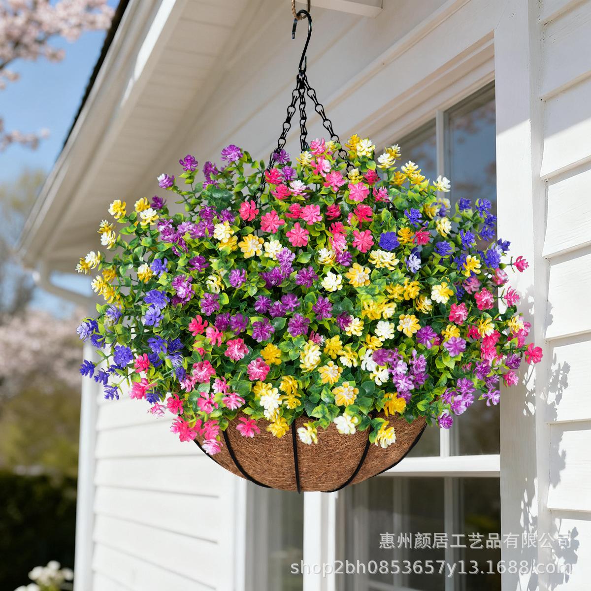 Artificial eucalyptus, camellia, and coconut palm flower baskets, hanging baskets, artificial flowers for home, garden, outdoor, and festive decorations