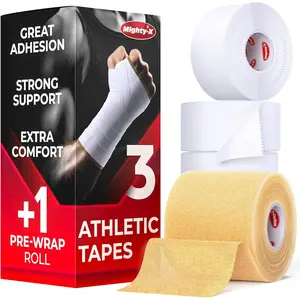 Premium White Stabilizing Sports Zinc Oxide Tape 3-Pack with Pre-Wrap, Easy-Tear, Non-Sticky Injury Aid, Unisex for Ankle, Wrist, Fingers, Ideal for Soccer, Football Accessories, Stabilizing Sports Tapes