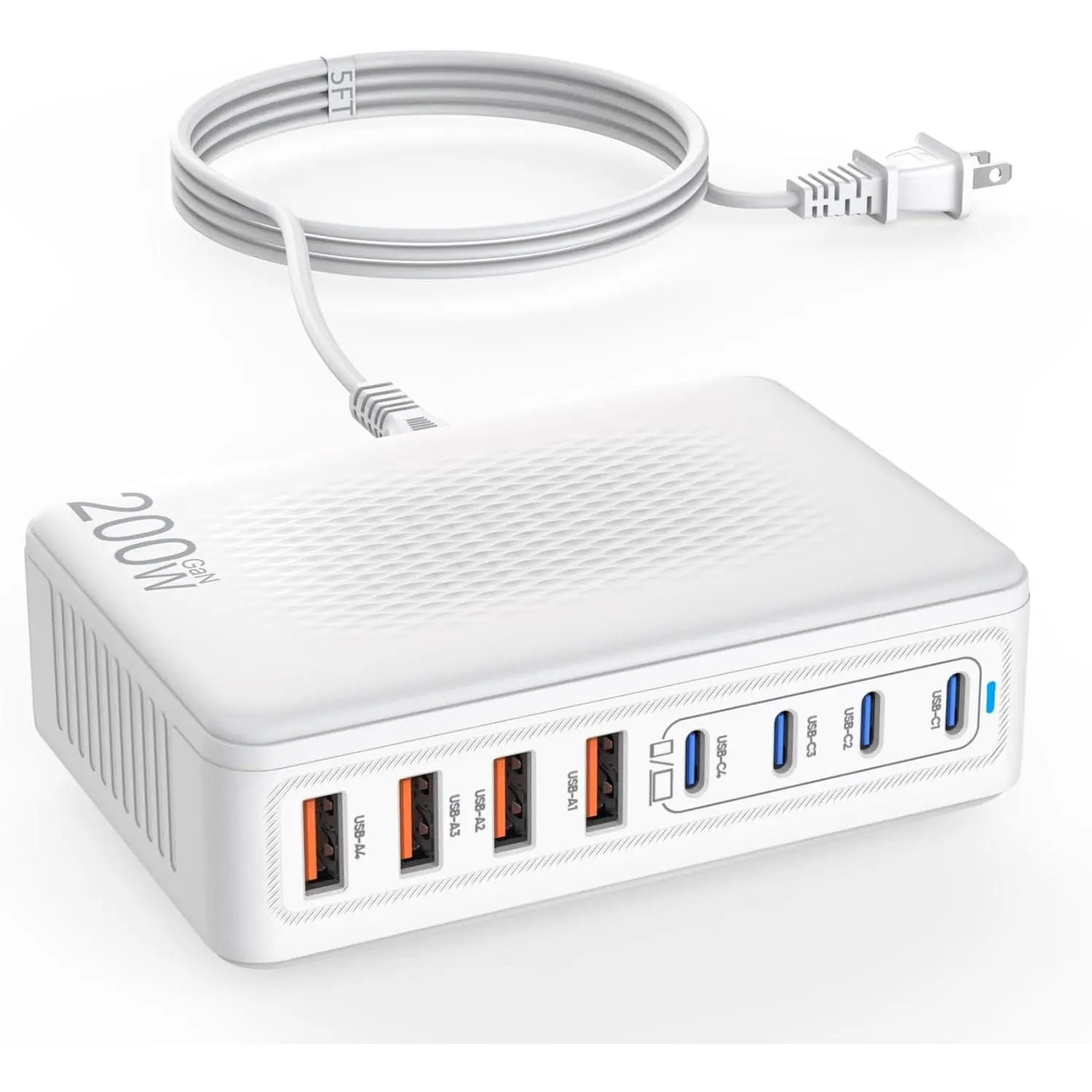 USB C Charger Block,200W GaN 8 Port USB C  Station USB Hub Block Cube Type C & USB A Wall Charger Power Adapter for Multiple Devices   16/15/14,Steam Deck,MacBook Pro/Air,iPad Pro