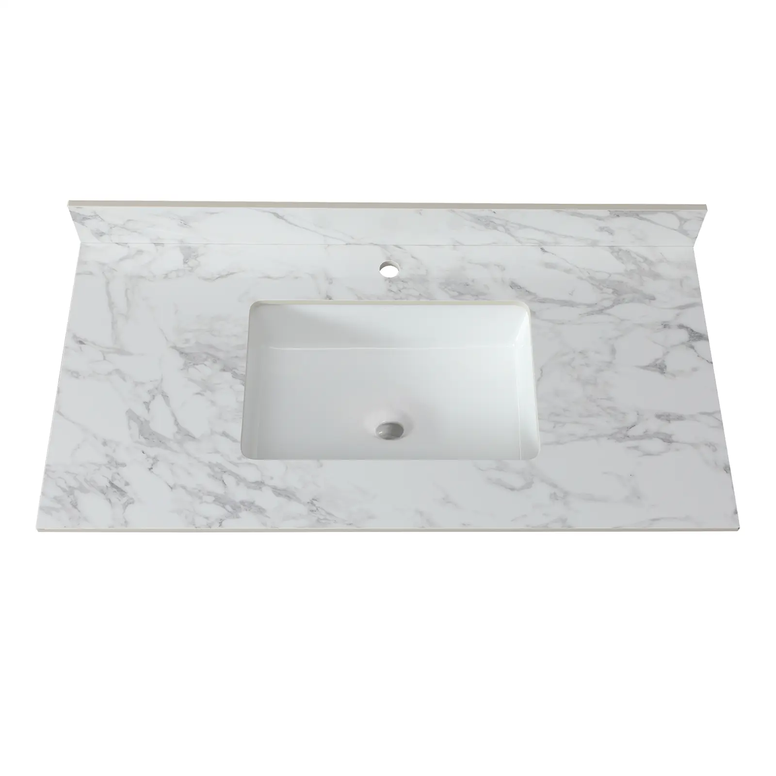 Nokaa 43x22 Inch Sintered Stone Bathroom Vanity Top with Undermount Ceramic Sink, White Engineered Stone Countertop with Backsplash, Single Faucet Hole, American Design, for Bathroom Renovation
