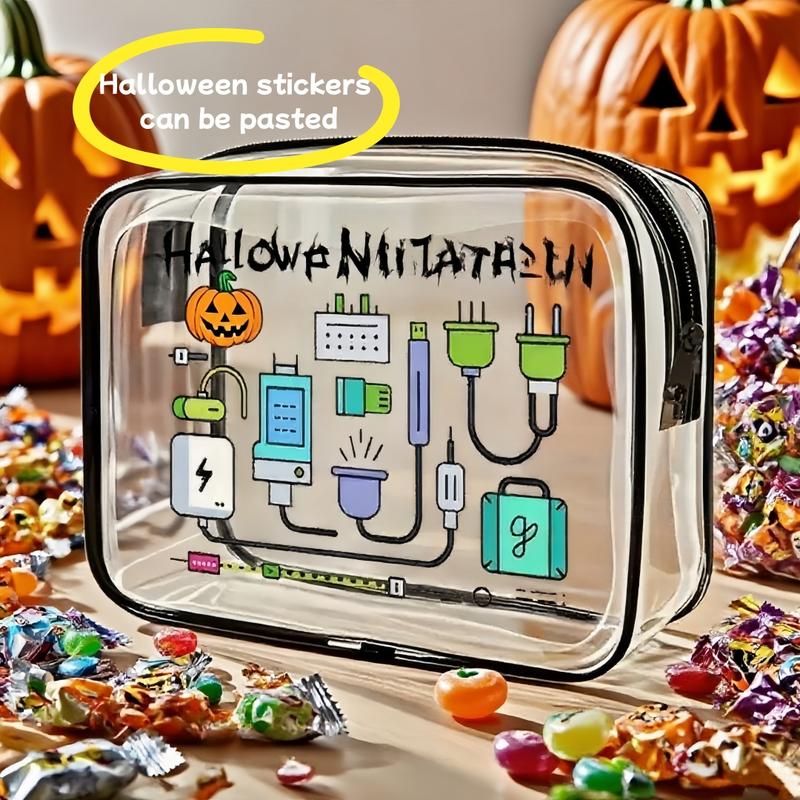 PVC Waterproof Storage Bag, Fun Design for Data Cables, Compact Unisex Travel Essential, Ideal for Airport Gym Daily Use, Halloween Gift Bag, Travel Organizer Bag