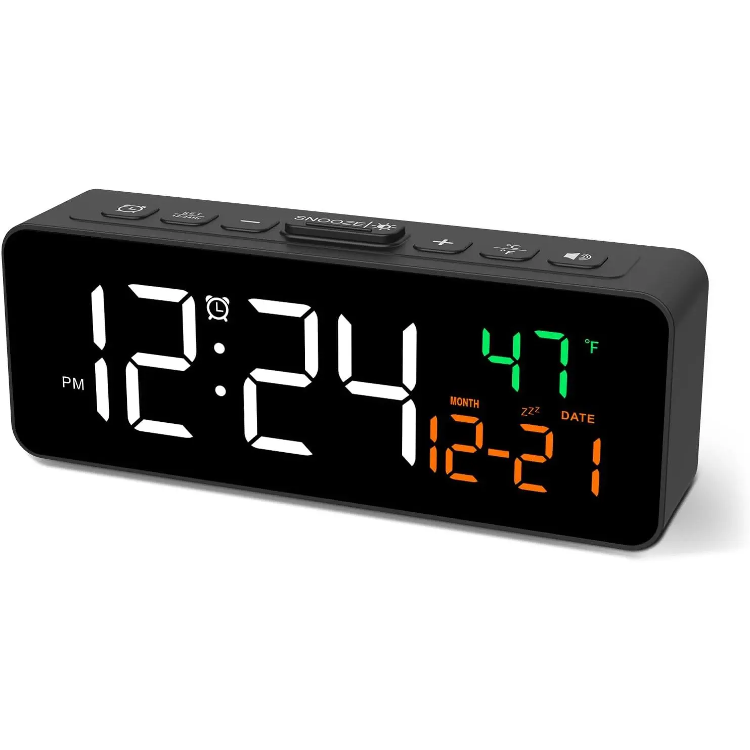 3-in-1 Minimalist Digital Clock - Adjustable 4-Level Brightness, 3-Volume Settings, Temperature, Date & Time Display, Small Compact Plug-in Decor for Living Room, Dresser (Black), Room Decor