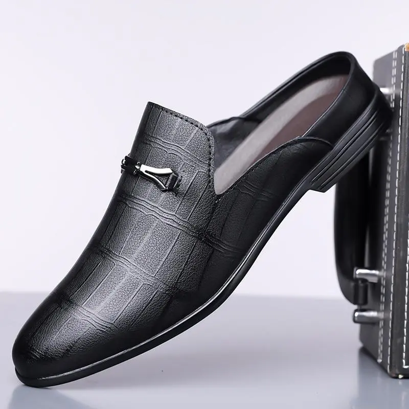 Suitable for men's summer semi drag, fashionable and breathable, versatile and trendy toe bag drag lazy leather shoes