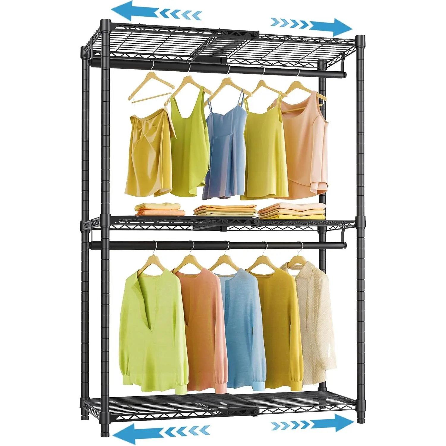 X1 Expandable Clothes Rack Heavy Duty Adjustable Closet System Black | Adjustable Shelves and Hanger Rods from 2' to 3'5", -in & Walk-in Closets Metal Garment Rack Portable Closet Organizer