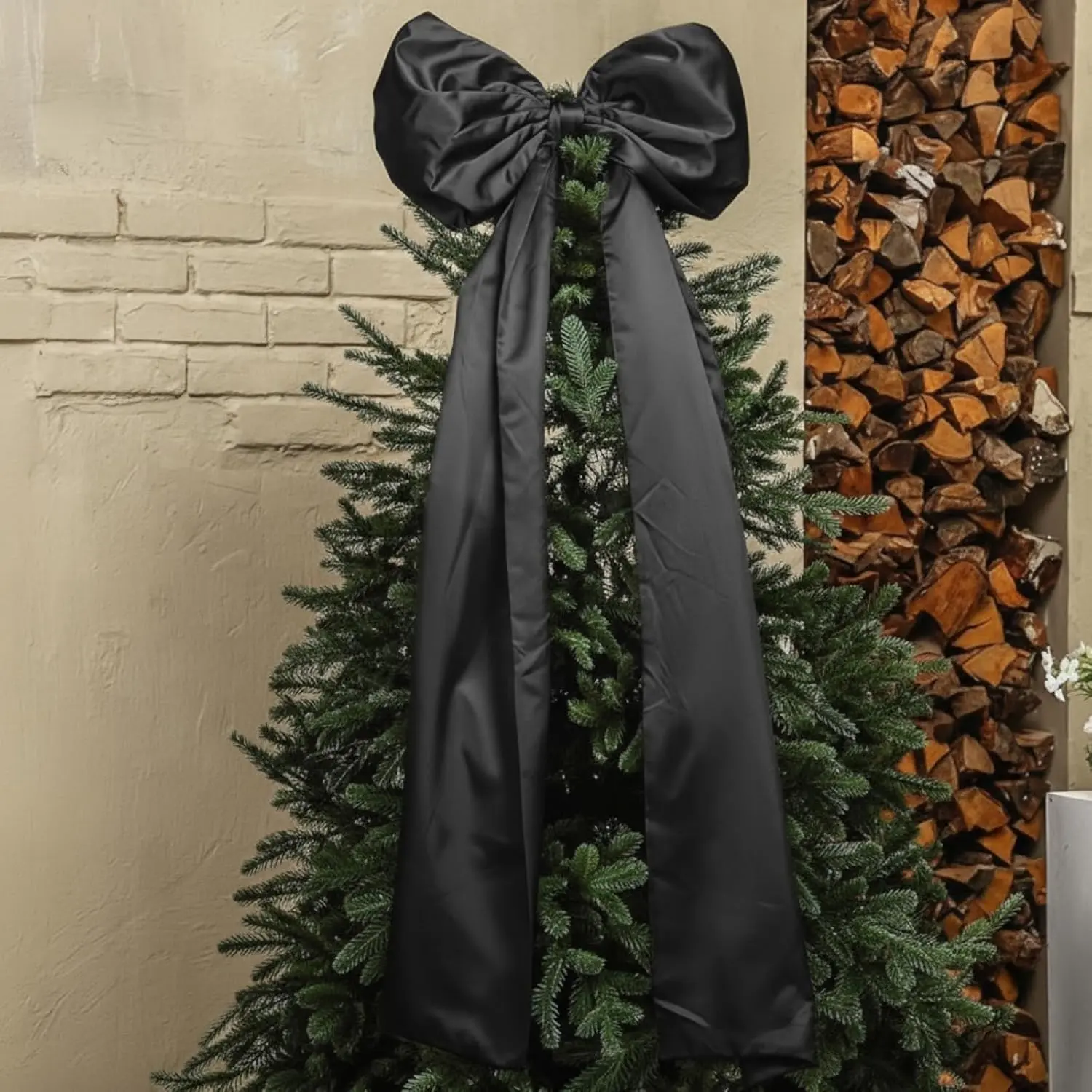 20 x  in Giant Satin Bow Christmas Tree Topper,Black |  Bows with Long Streamers, For Wall Backdrop Holiday Birthday Wedding Party, Xmas  Decor