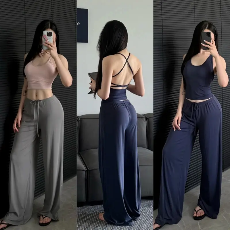 Ctenkevet-Waist Wide-Leg Yoga Joggers Women, Female Casual Tracksuit Bottoms, Straight Outdoor Baggy Sweatpants, Autumn,grey,khaki,4-way,stretch,,scrub,mamma,mia,bubble