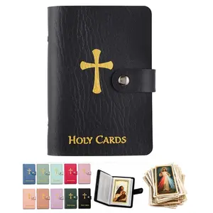 Catholic Leather-Style Prayer Card Organizer, Button Closure Pocket Design, Holds 40 Cards Per Compartment, Ideal for Funeral Religious Attire Storage