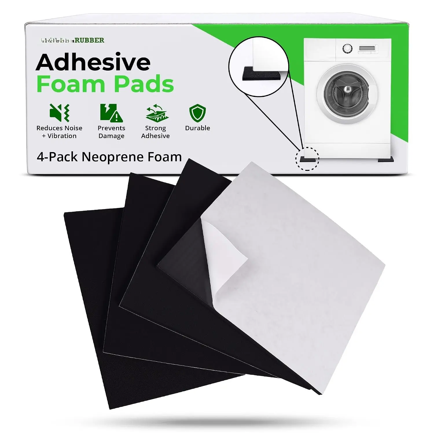 4 Pack 12" x 12" x 1/4" Self Stick  Rubber Pads with Adhesive Versatile Adhesive  Rubber Pads Sheets for Appliances and Furniture, Neoprene  Pads Adhesive