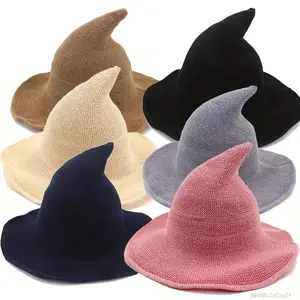 Halloween Gothic Witch Hat, Breathable Knit Cap for Women, Fashion Solid Color Party Costume, Winter Warm Witch Hat Gift for Boys & GirlsAB16BoltCraft