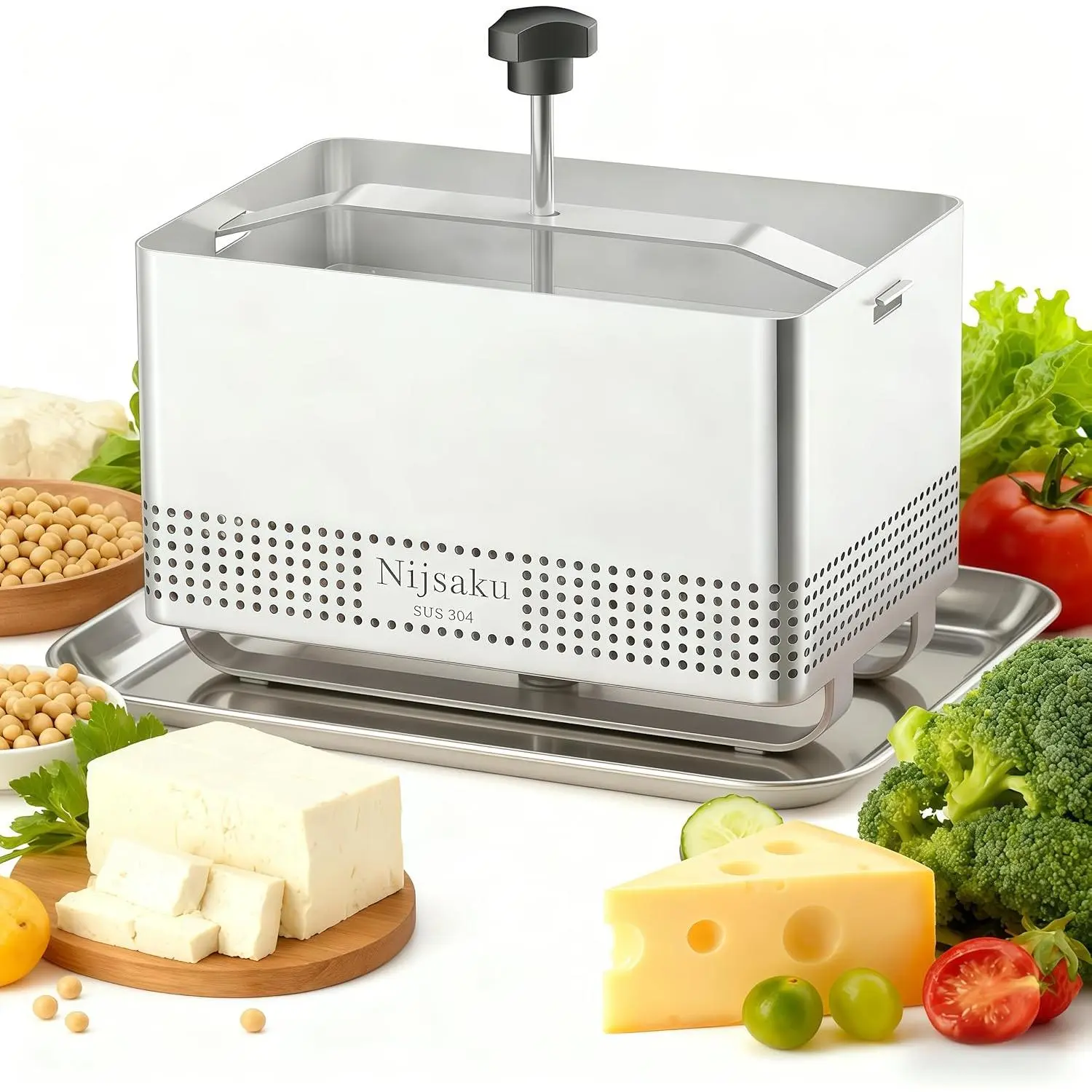 Stainless Steel Tofu Press & Paneer Maker - Cheese Press for Homemade Tofu Paneer Vegan Cheese, Heavy Duty Easy-to-Use Kitchen Tool with Adjustable Pressure BPA Free Dishwasher Safe