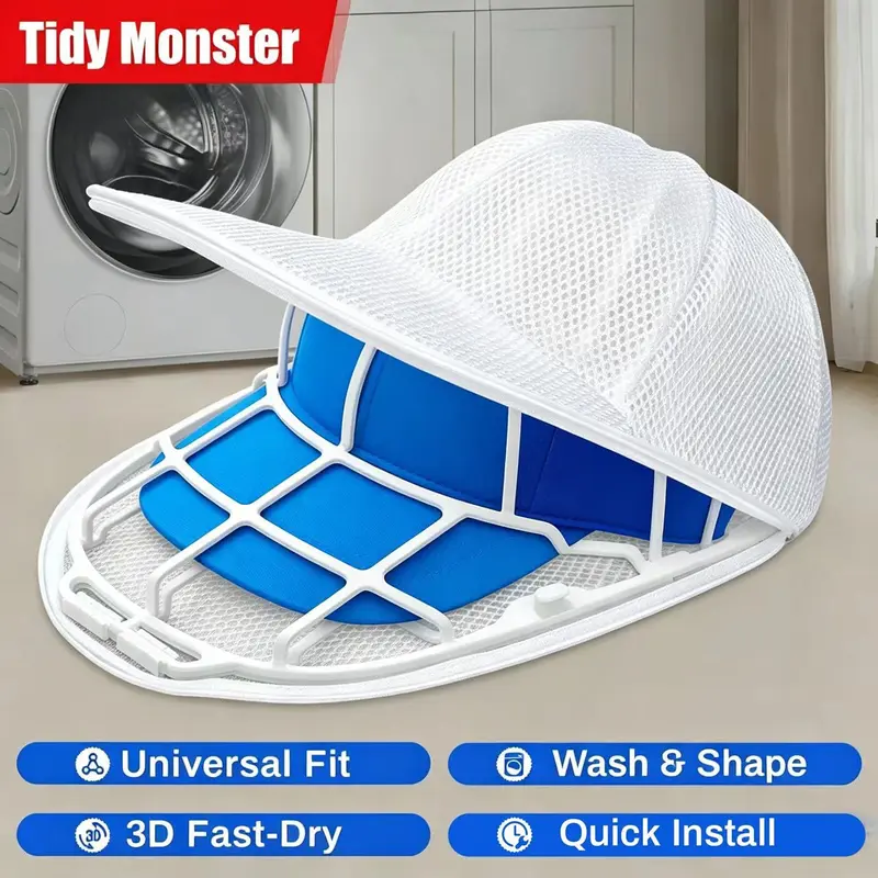 Washing Machine Baseball Cap Holder, Laundry Accessory, Protective Net + Hat Rack, Suitable for Adult & Kids Caps, Effective Protection in Dishwasher
