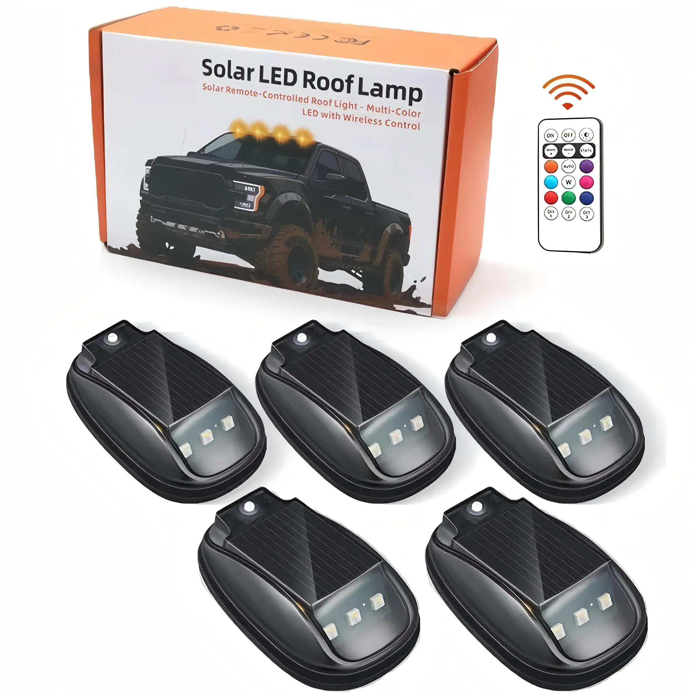 Solar Roof RGB Flashing Light with Remote, Wireless LED Truck Pickup Warning Lamp, Camping Night Visibility, Indoor Lighting, Outdoor