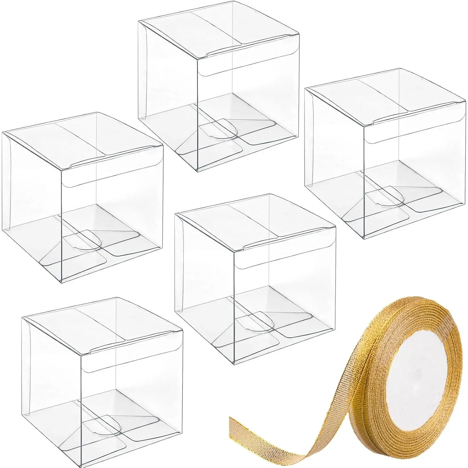 3x3x3 Inches Clear Favor Boxes with   Ribbons, 30 count | Mini Size, Transparent Plastic Cube  Packaging Box, For Party favors,  and Mini Gifts
