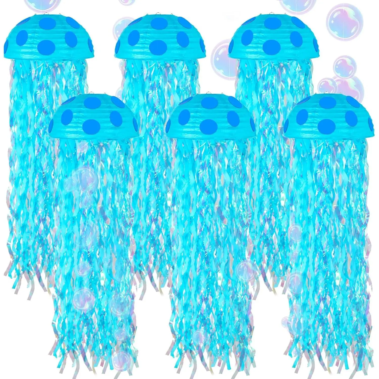 18 count Under The Sea Party Decorations-6pcs 10''  Jellyfish Paper Lanterns, Bubble Garlands Crepe Paper for Shower -  Birthday Decorations, Theme Classroom & Beach Room Decor Blue