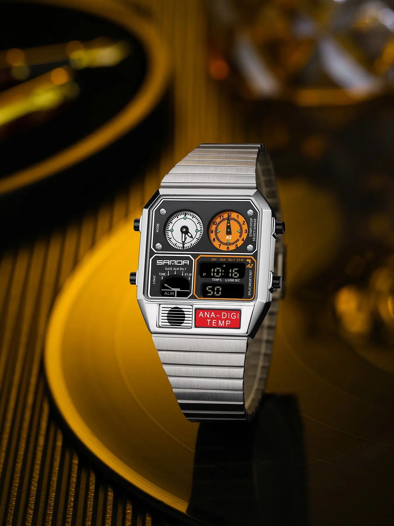 SANDA 3192 hot selling LED electronic square men's youth leisure thermometer stopwatch timing code multifunctional men's watch