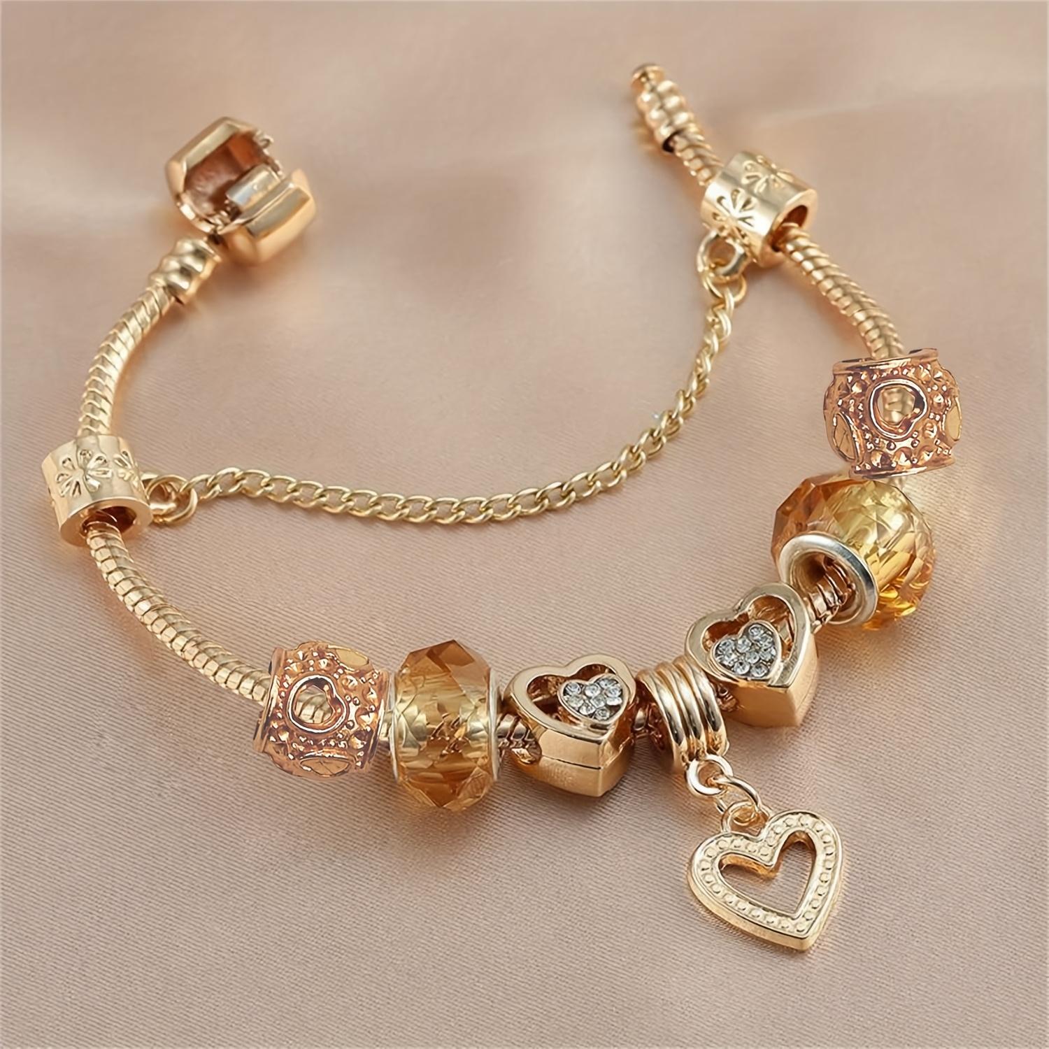 Elegant Adjustable Charm Bracelet For Women, Handmade Beads, Heart Pendant Bracelet, Fashion Jewelry Mother'S Day And Valentine'S Gift