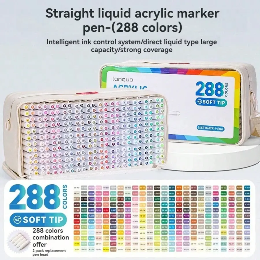 288 Colors Soft Tip Acrylic Marker Set, Erasable Glass Pen, Mirror Decor, Ceramic Acrylic Brush, Non-Transparent Art Markers