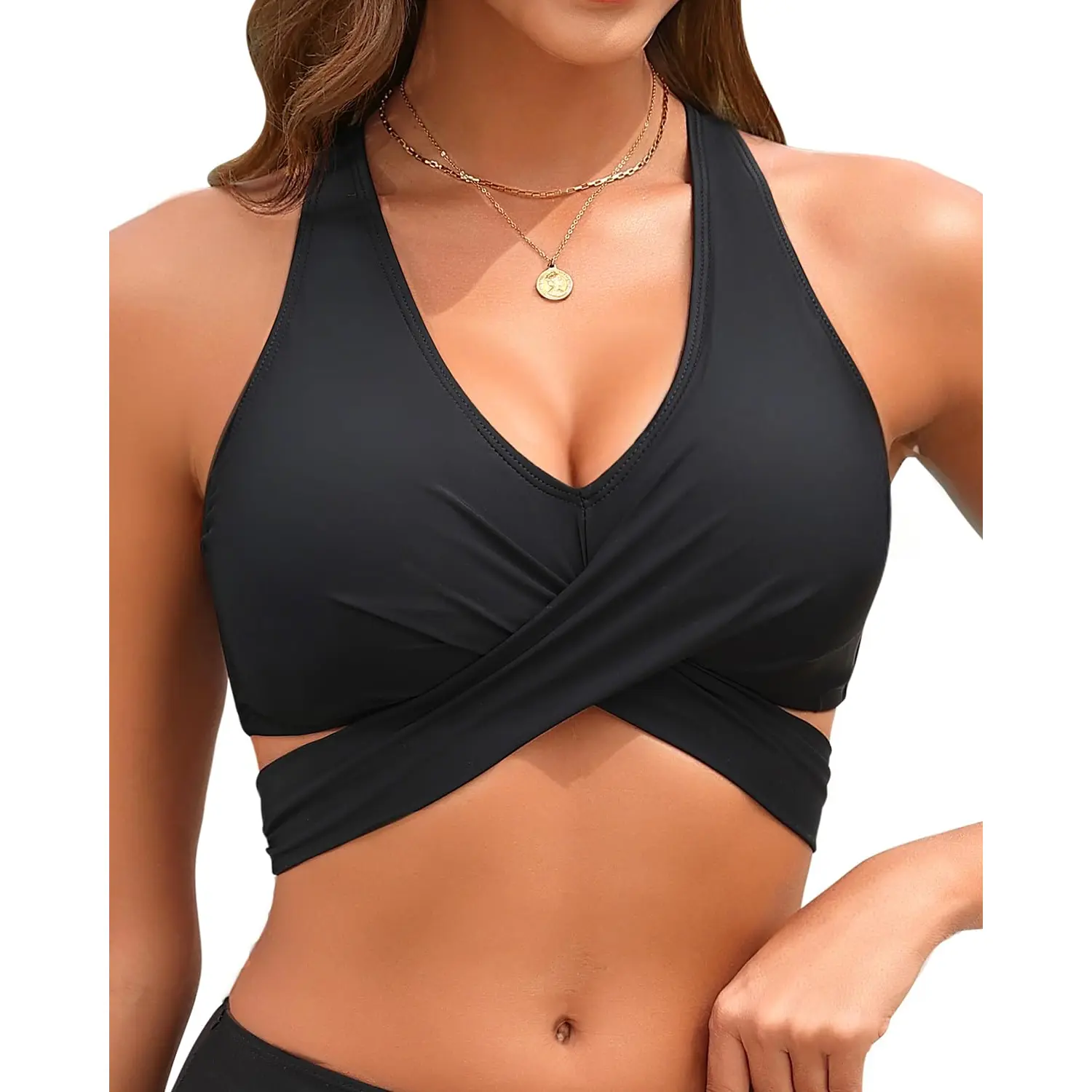Aqua Eve Women Wrap Bikini Top - Push Up Large Bust Swimsuit Top Tie Back Bathing Suit