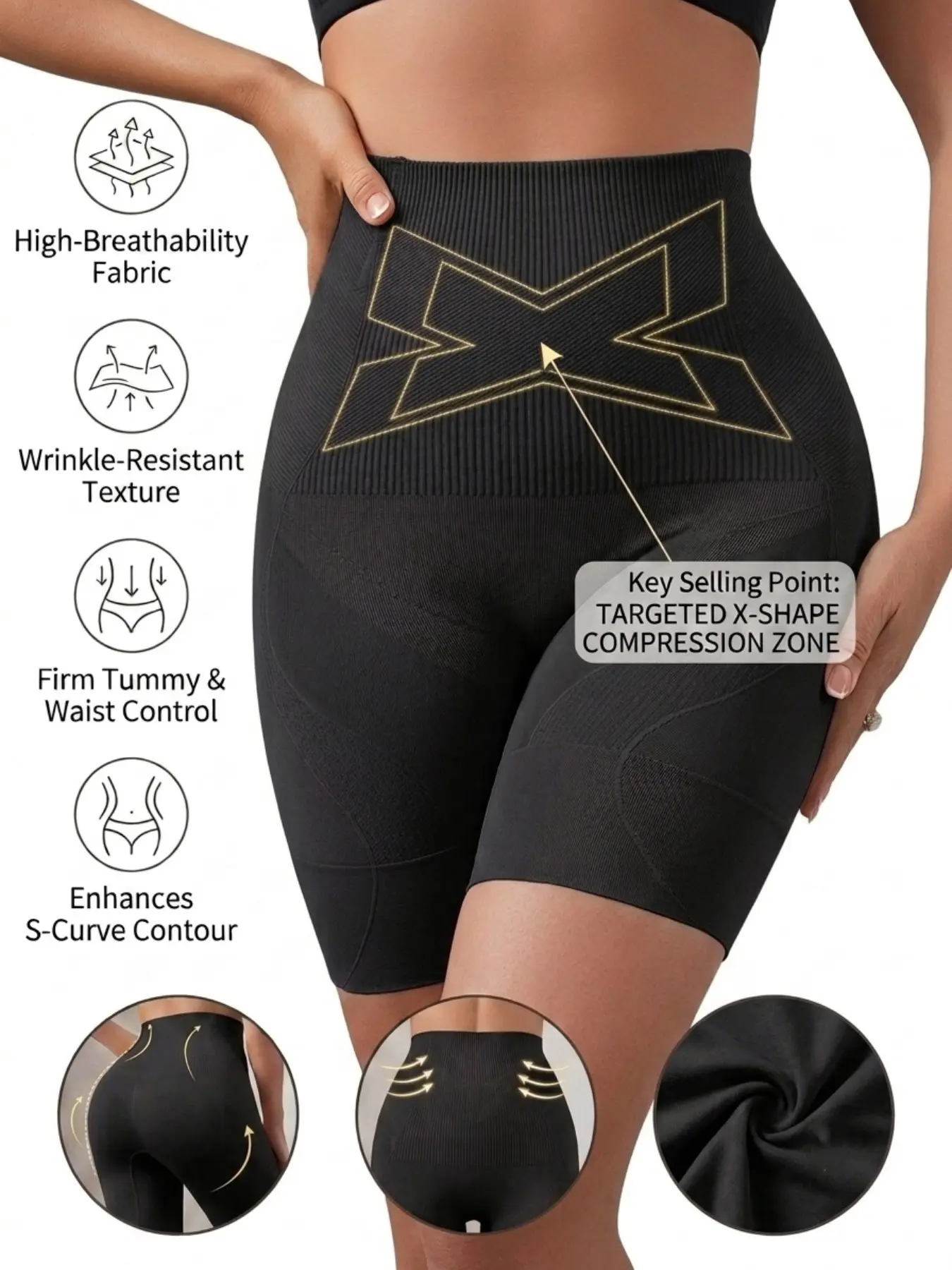 Women's High-Waisted Shapewear Shorts, Tummy Control, Butt Lifting, Butt Enhancer, Tightening Thighs, Smooth Comfort, Elastic Invisible Support, Dress Underwear