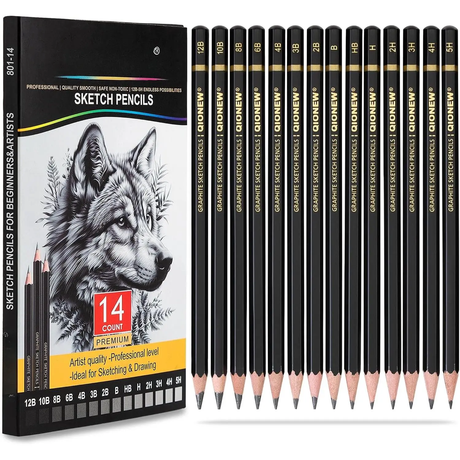 Professional Sketching Pencil for Drawing,14 Pack, Graphite Pencils | Drawing Sketching Pencil Set, 12B-5H, Art Pencils for Drawing and Shading, Sketching, Ideal for Beginners & Pro Artists