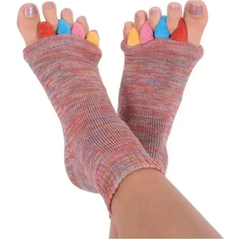 Colorful Toe Yoga Socks for Women, Five Finger Toe Separator Socks, Bunion Correction Toe Exposed Socks