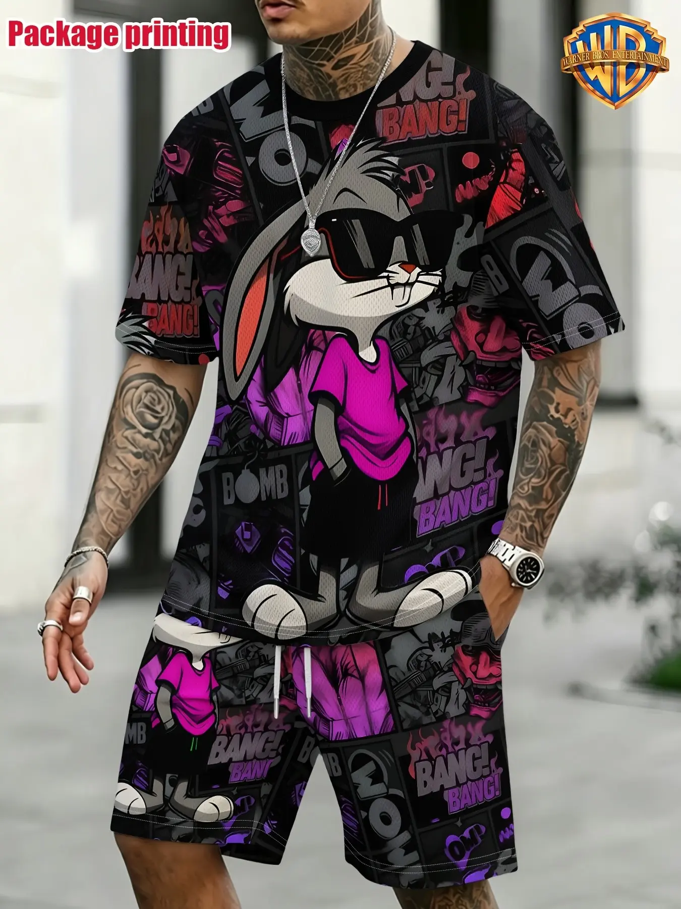 Warner Bros. Looney Tunes Themed T-Shirt Set, Lightweight Short Sleeve, Casual Round Neck, 2pcs, Summer New Arrivals, Comfortable for Leisure and Sports