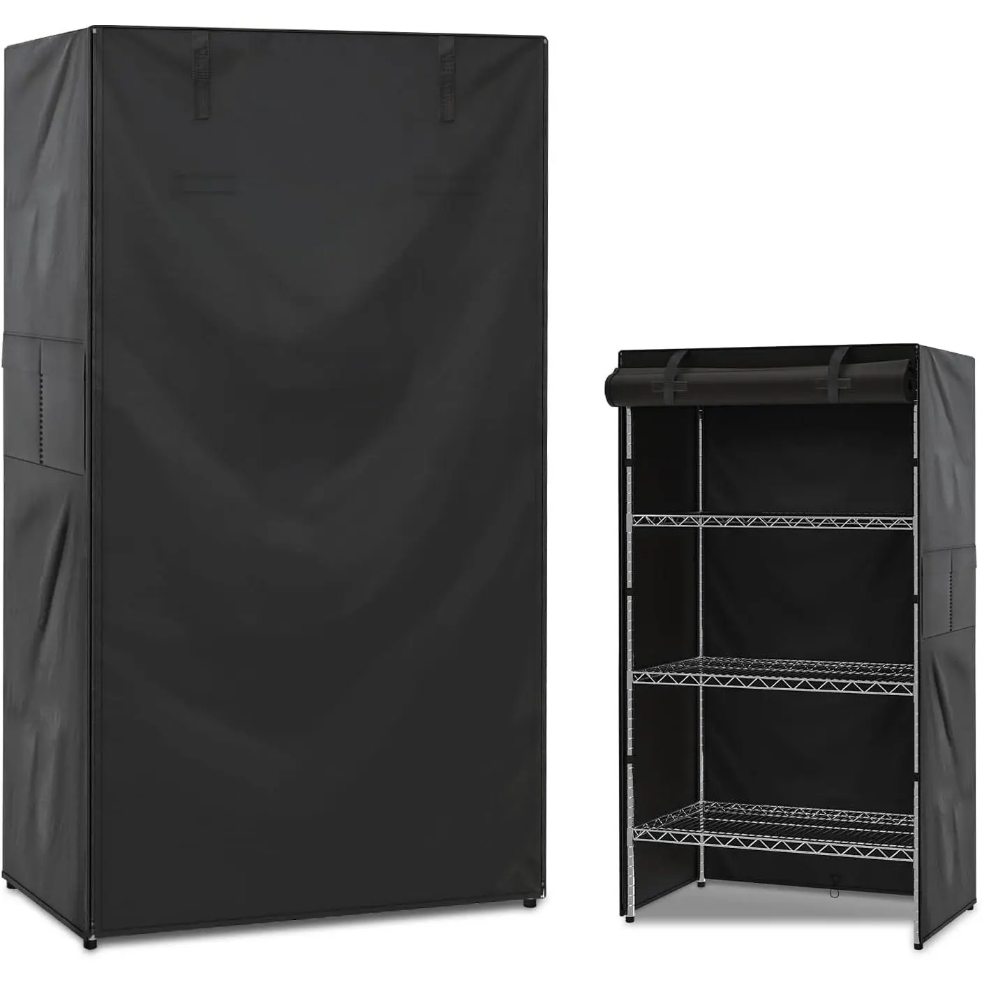 Heavy Duty Storage Shelf Cover,  Standing Shelf Units Cover for Outdoor Indoor, Anti-Fading 420D  PU Coating with Zipper 36"*14" *54" Black