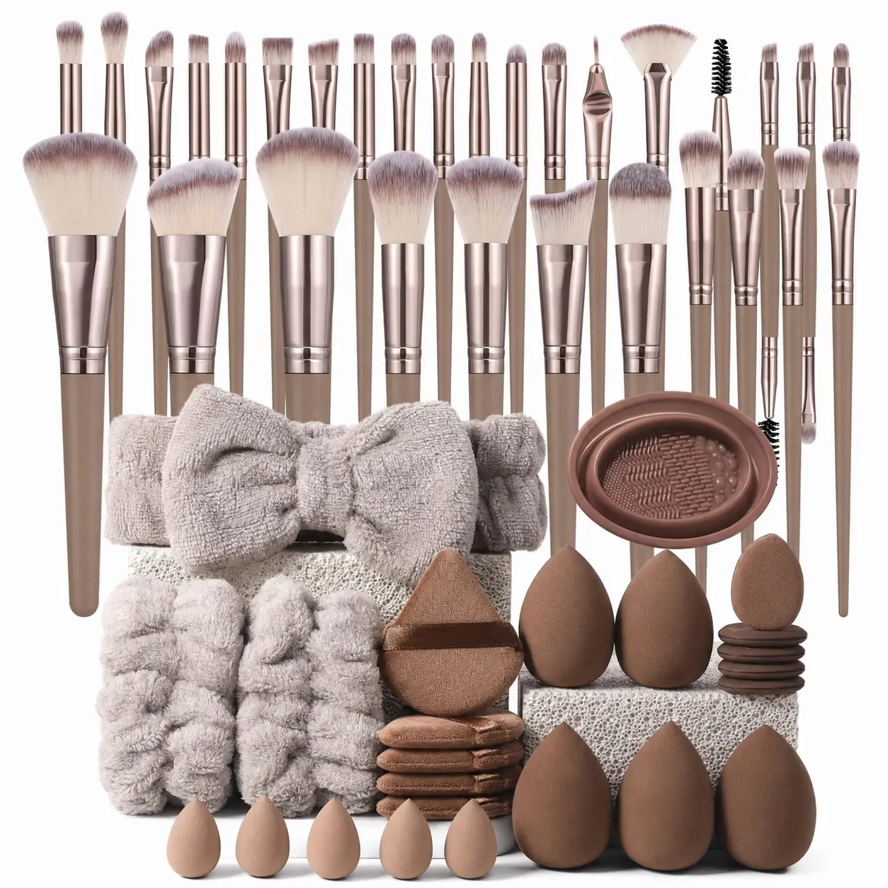 Professional Makeup Tool Set, 54pcs/20Pcs Cosmetic Brush & Sponge & Puff & Headband & Brush Cleaning Bowl Set, Multi-use Facial Makeup & Cleaning Accessories for Daily Use, Makeup Brush Kit, Face Brush Set, Makeup Brushes Kits, Multifunctional MakeupTools