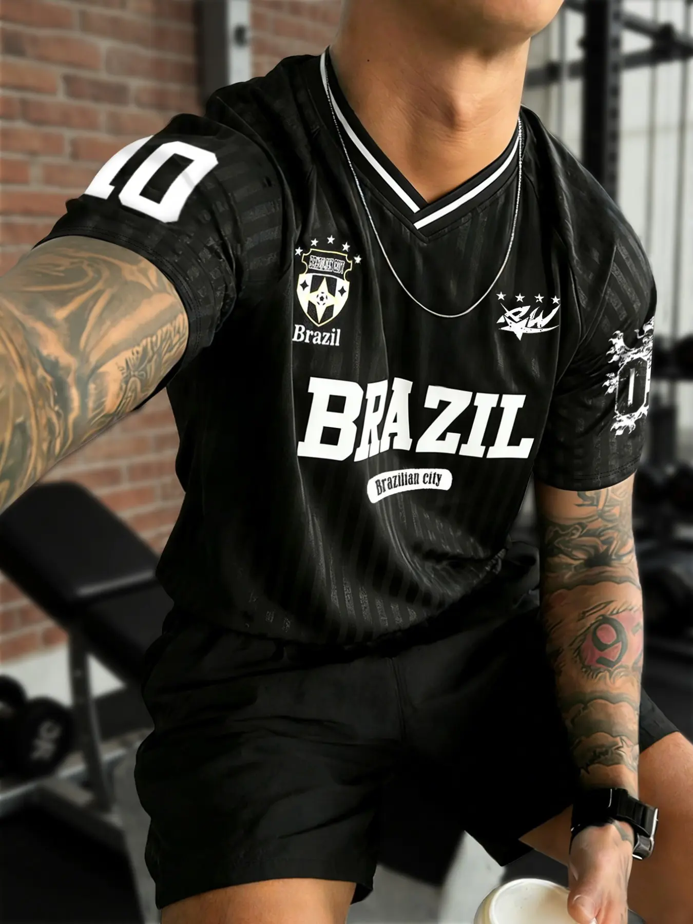 Men's Brazil-Themed Sports T-Shirt, Striped Soccer Training Jersey with Brazilian Logo, Casual Football Shirt for Soccer Fans, Workout Sports Top, Soccer Jerseys