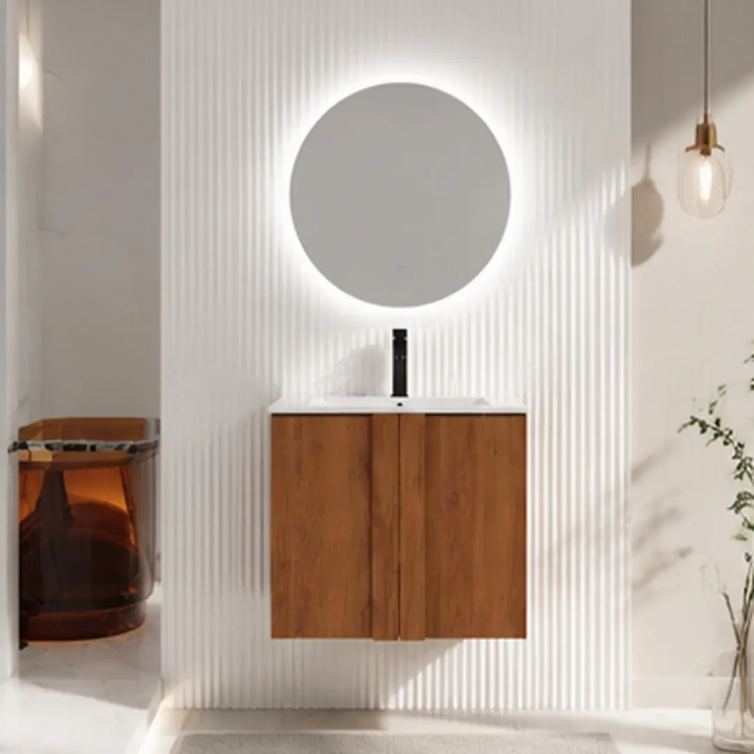 ARCH 24 Inch Wall-Hanging Floating Bathroom Vanity with Ceramic Sink Combo, 18.31w x24.02d x19.69h in Durable Finish Cabinet, Soft-Close Doors, Space-Saving Modern Design for Small Bathrooms/Powder Rooms, Easy Setup, Brown Ebony/Glossy White, Clean