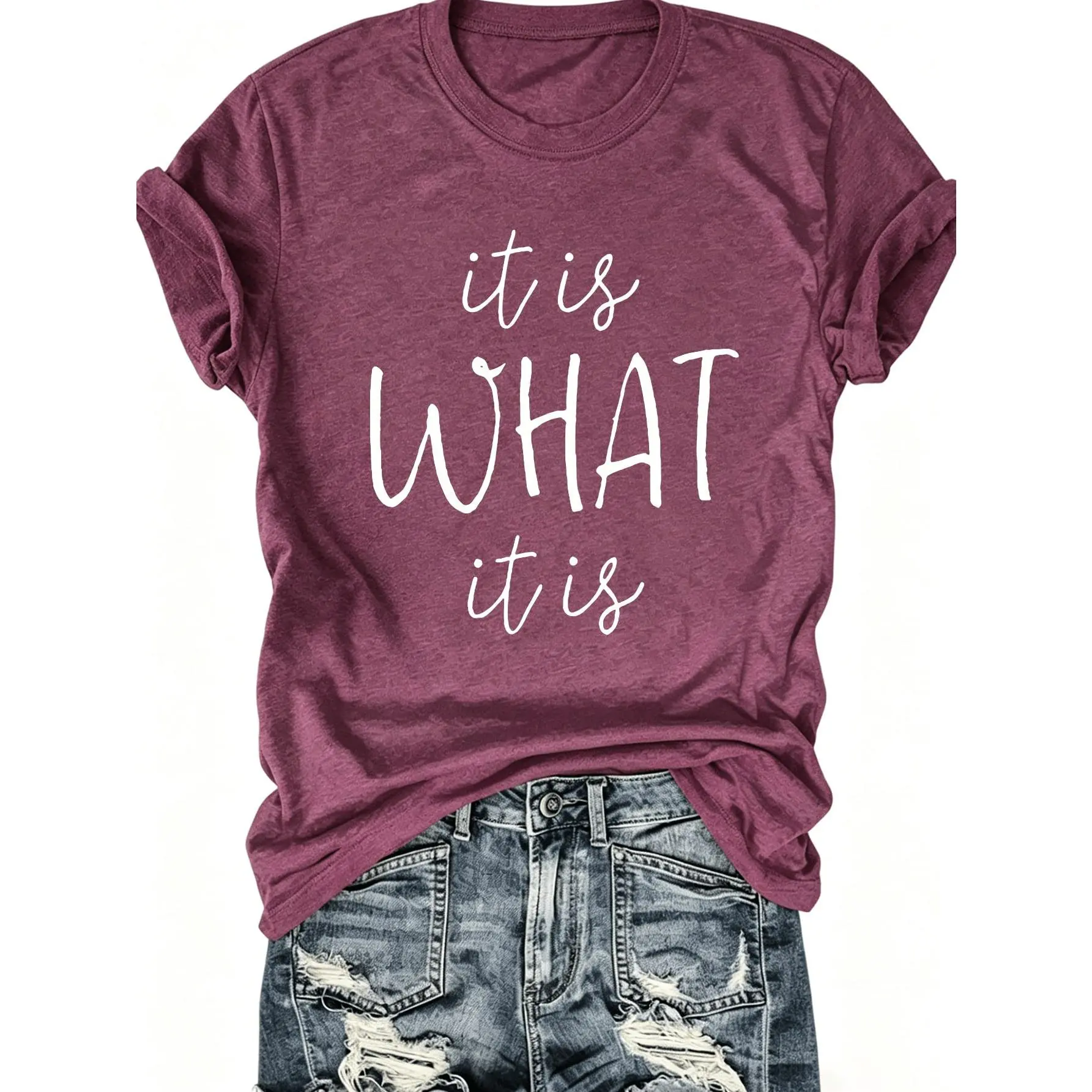 Women's Cotton Blend T Shirt [It Is What It IsPrinted Women's T-Shirt] Women's T-Shirt Style Short Sleeve Crew Neck Casual Top For Summer