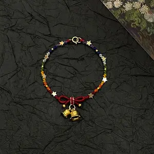 Women's Handmade Colorful Wax Thread Braided Bracelet - Lily Of The Valley & Star Charms, Lightweight Simple Wrist Jewelry, Chain Jewelry Bracelets & Bangles For Daily Casual Wear & Small Holiday Gifting