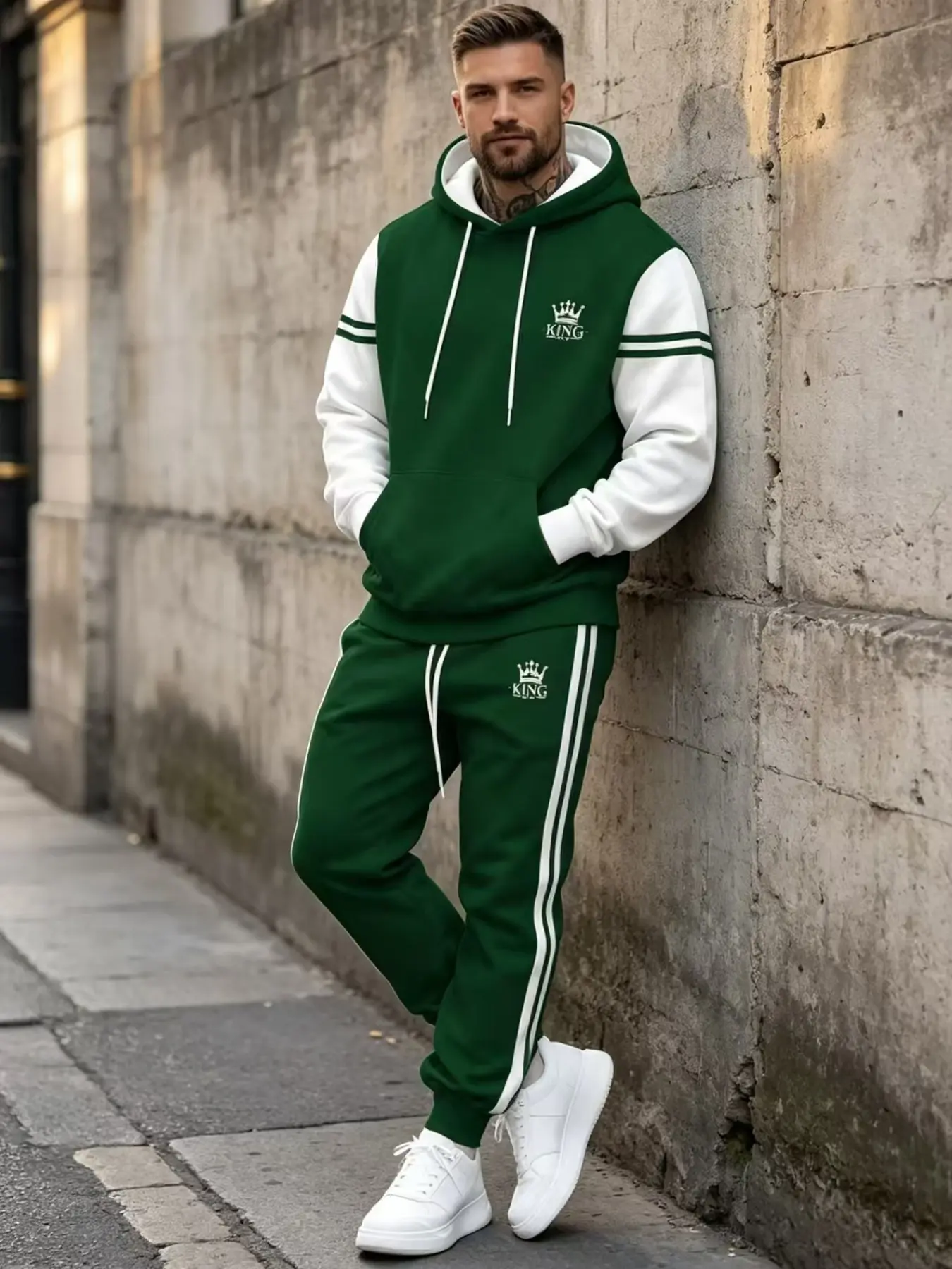 Men's Fashion Digital Print Hoodie and Sports Pants Set, Outdoor Hooded Sweatshirt, and 2-Piece Set, Sportswear Set