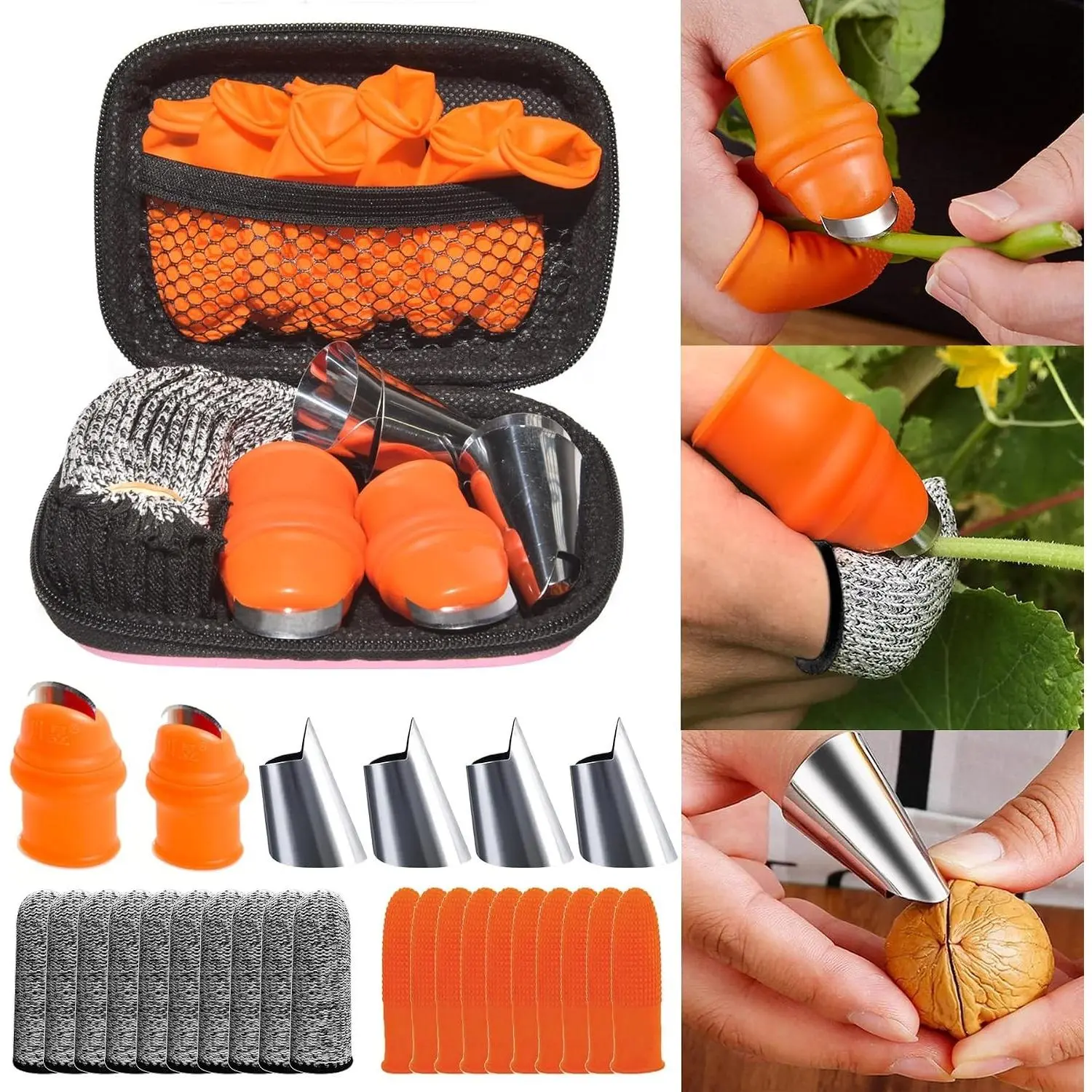 24Pcs Silicone Gardening Thumb Knife Pruner Anti-Cut Finger Cover Pruner Knife-Plants Fruit Vegetable Potted Kitchen Pickers Plant Picking Trim Harvesting Cutter Separator Garden Tool with Case