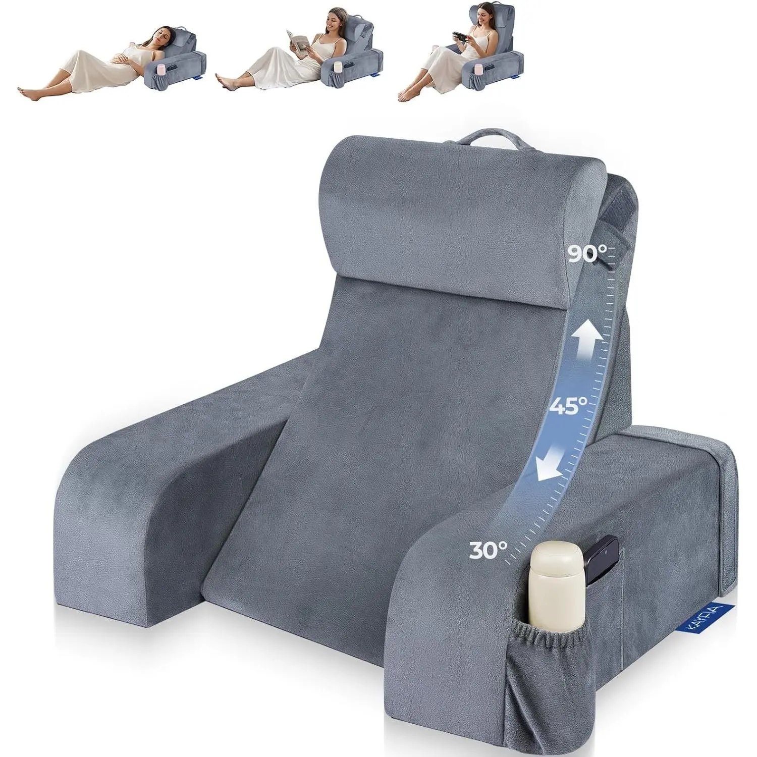 Reading Pillow, 30-90° Stepless Adjust Angle & Height, Large, Grey | 2 in 1 Back Wedge Pillow for Bed Sitting up, Adjustable Headrest, Backrest Pillow for Reading/Gaming/Working in Bed or Couch