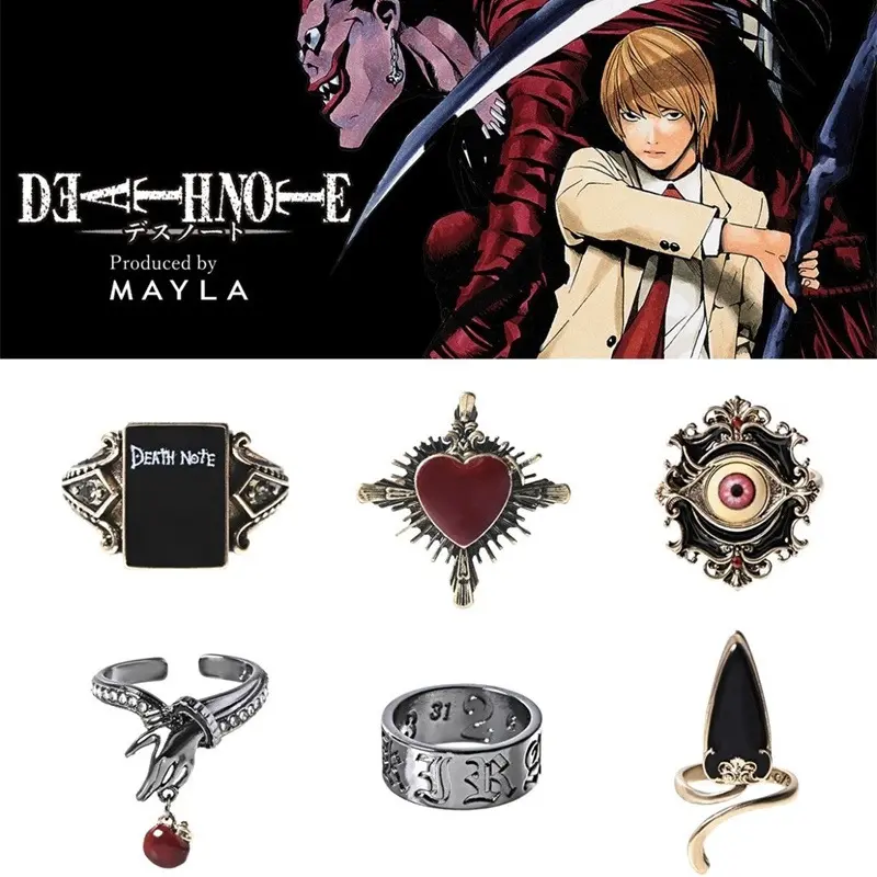 Anime Death Note Co-Branded Gothic Iconic Story Ring - Tungsten Band, Dark Aesthetic Rings, High-End Niche Stylish Copper Fashion Jewelry, Co-Branded Merchandise, Gift Idea for Anniversary, Men’s Engagement Party Accessory, Beautiful Rings, Collectibles