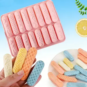 1pcs 16-hole long bar mold with different textures, silicone chocolate biscuit mold, long bar candy baking mold.