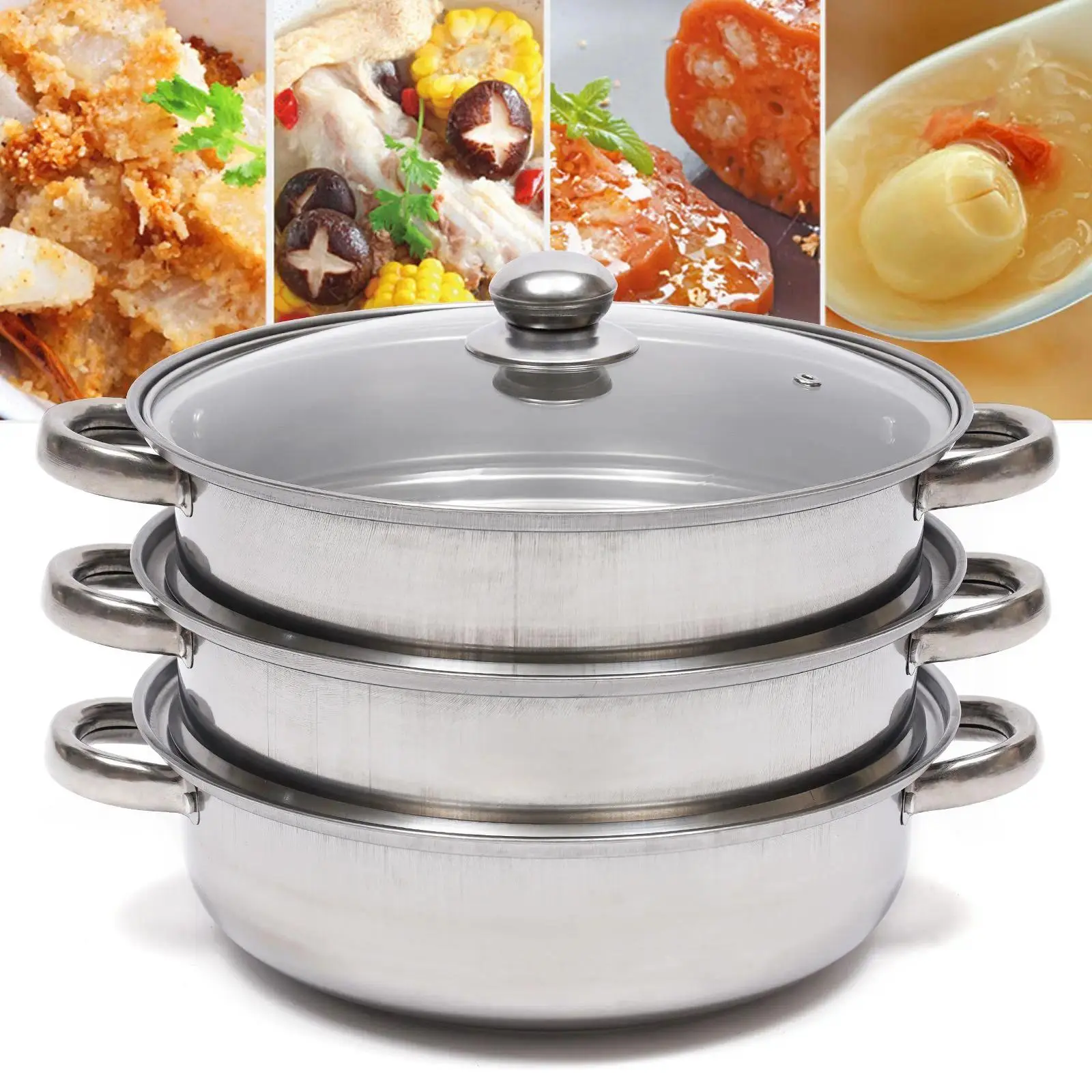 3 Tier Large Capacity All Stainless Steel Steamer Pot, Multifunctional Cooking Pot for Steaming and Boiling, Easy Clean Kitchen Cookware for Home Daily Meals and Outdoor Camping Picnics