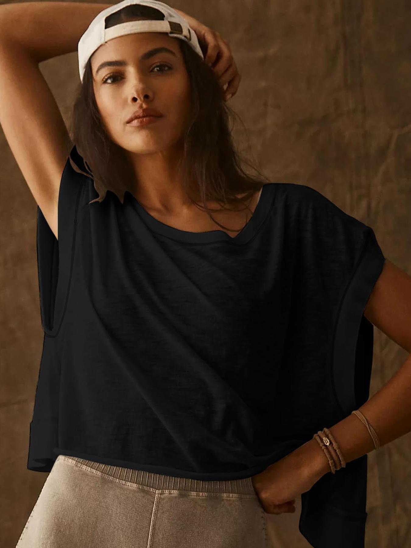 Renaishow Women's Open Back Workout Top Oversized Backless Athletic Short Sleeve T-Shirt for Gym & Casual Wear tiktokshopspringglowup