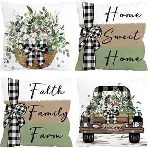 Throw Pillow Covers 16x16 Inch Set of 4, Faith  Farm Cushion Case Decoration for Sofa Couch Set of 4 for  Sweet   Green