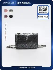 Trendy Eagle Head Hardware Bag, Rhombus Pattern Mini Crossbody, Fashionable Chain Strap, Y2K Style Party Bag, All-Season Accessory
