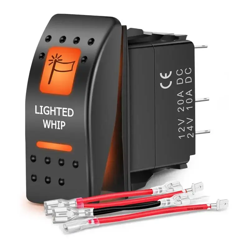 Nilight 5-Pin SPST Pressable Push Button Switch, ABS+PC Construction, Backlit LEDs Orange, On/Off Control, UTV Lighted Whip Compatible, Set Packaged Electrical Switch Accessory