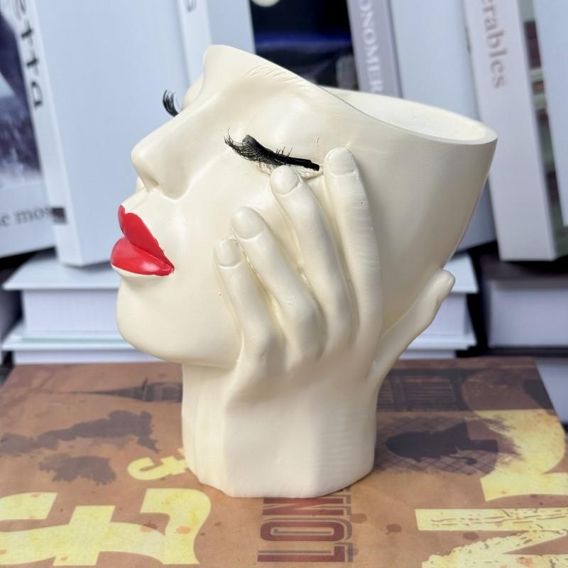 1pc artistic face-shaped flower pot, Planter Pots, makeup brush bucket, a highly designed and practical Decorative garden and courtyard home decoration item, the top choice for soft furnishings, a desktop beauty tool storage
