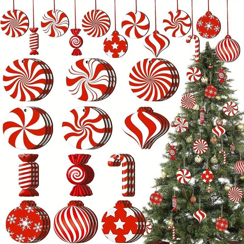 36 PCS Christmas Candies Hanging Ornaments Red White Candy Tree Ornaments Christmas Acrylic Candy Cane Tree Decorations with Ropes for Xmas Holidays New Year Party Indoor Outdoor Decor