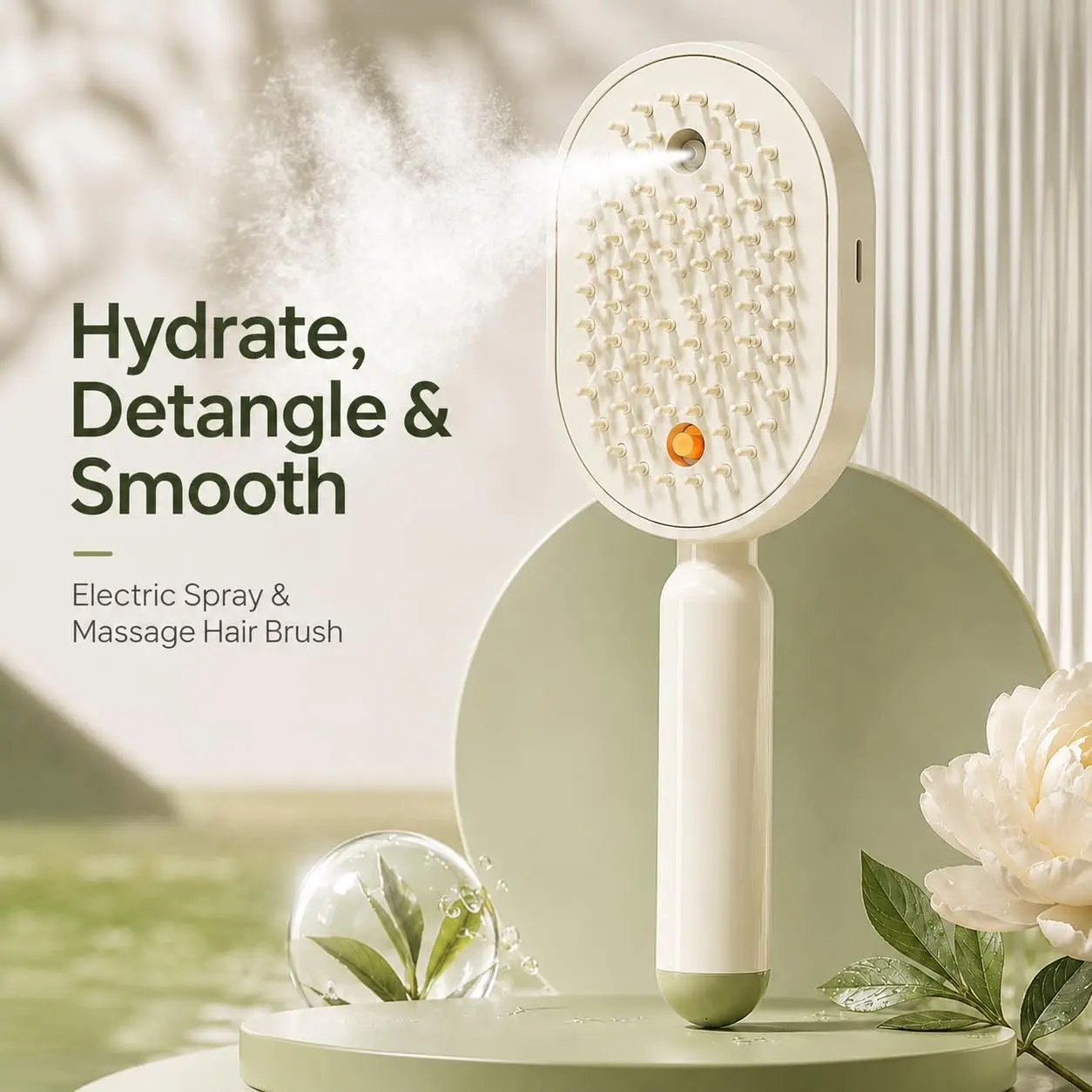 Electric Spray Air Cushion Massage Comb, Self-Cleaning Anti-Tangle Hair Brush, Static-Free Scalp Massager, Dry Frizzy Hair Care, No Essential Oils