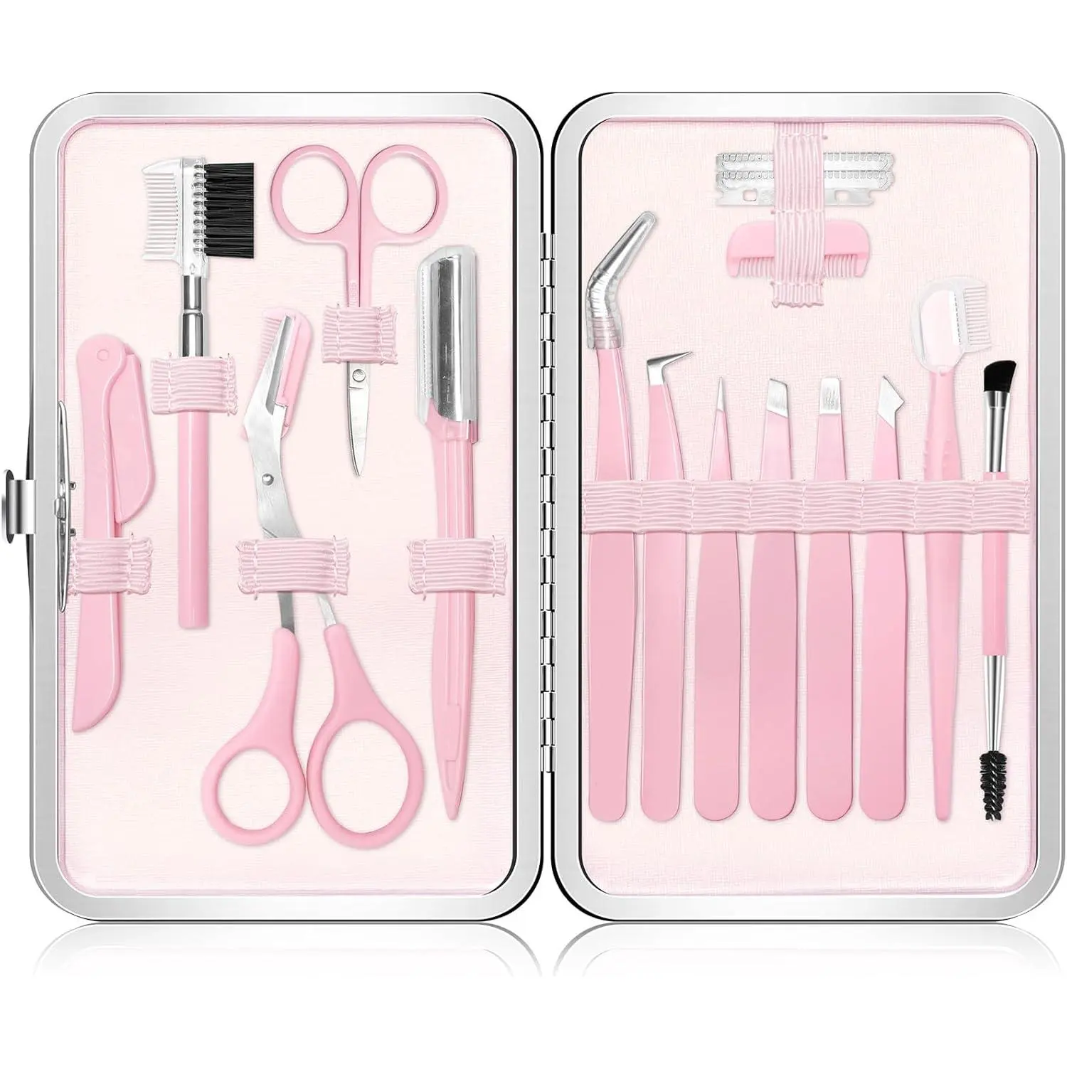 Women's 17-in-1 Eyebrow Grooming Kit Set, Haircare Tools Including Tweezers, Scissors with Comb, Trimmer, Brow Brushes & Travel Bag, Professional Multiple Tools for Facial Hair Grooming