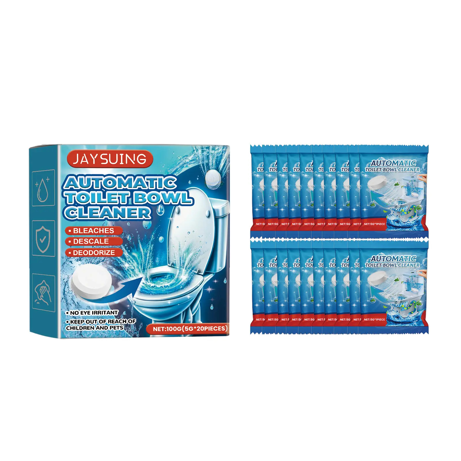 JAYSUING Effervescent Toilet Cleaning Tablets, Multipurpose Bathroom Toilet Bowl Cleaner, Effortlessly Remove Dirt, Limescale, Stains and Eliminate Unpleasant Odors